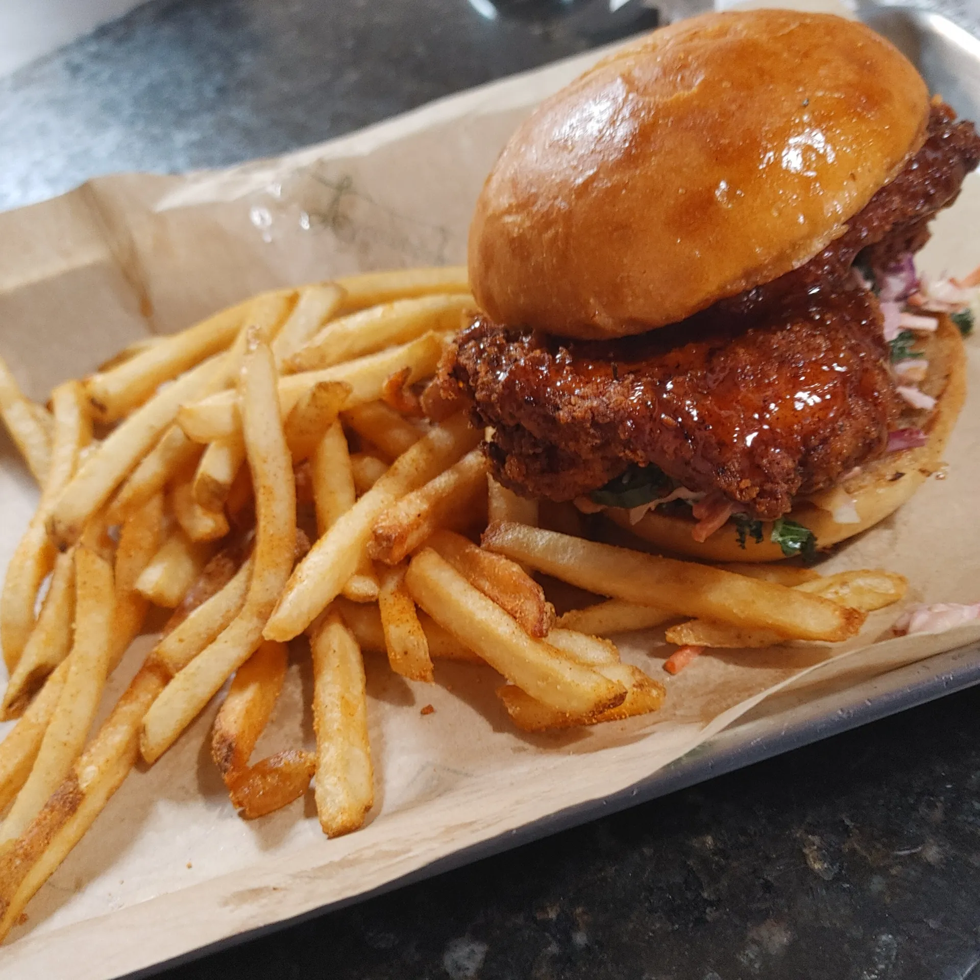 The Bang Bang chicken sandwich with slaw and jalapeños